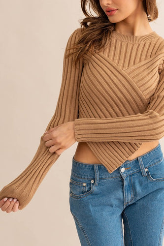 Asymmetrical Hem Sweater Top- Tan