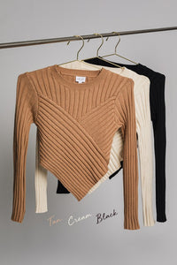 Asymmetrical Hem Sweater Top- Tan
