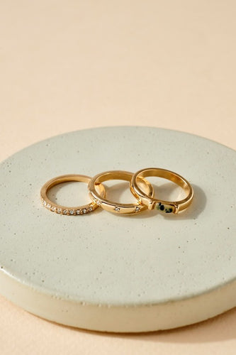 Set of 3 Rings with Stone Embellishment