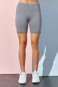 Gingham Print Biker Shorts - Black