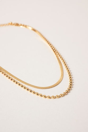 Layered Flat Chain & Metal Beaded Necklace