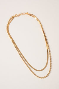 Layered Flat Chain & Metal Beaded Necklace