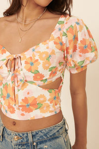 Floral Sweetheart Neck Top