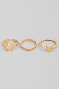 Three Piece Smiley Face Ring Set